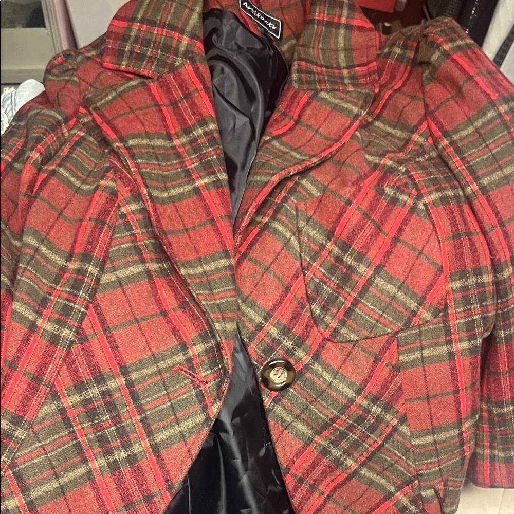 Plaid Blazer with Button Closure